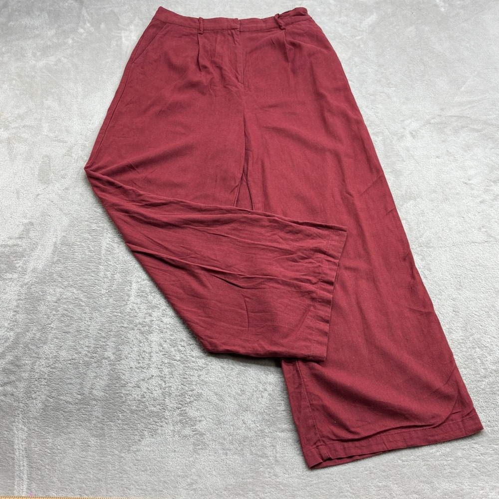 House of Harlow 1960 Pants Women's L Burgundy Linen Blend Wide Leg Pleated Boho